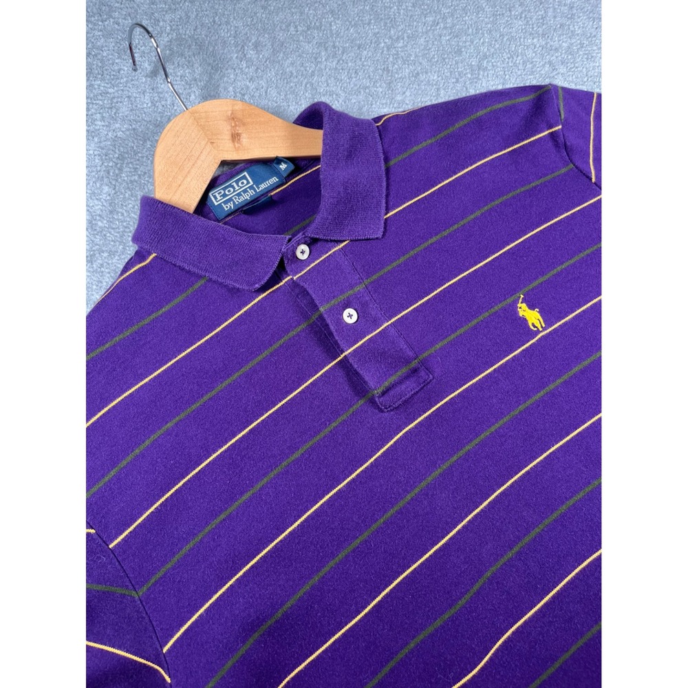 Polo Ralph Lauren Mens Medium Purple Striped Short Sleeve Cotton Polo Shirt